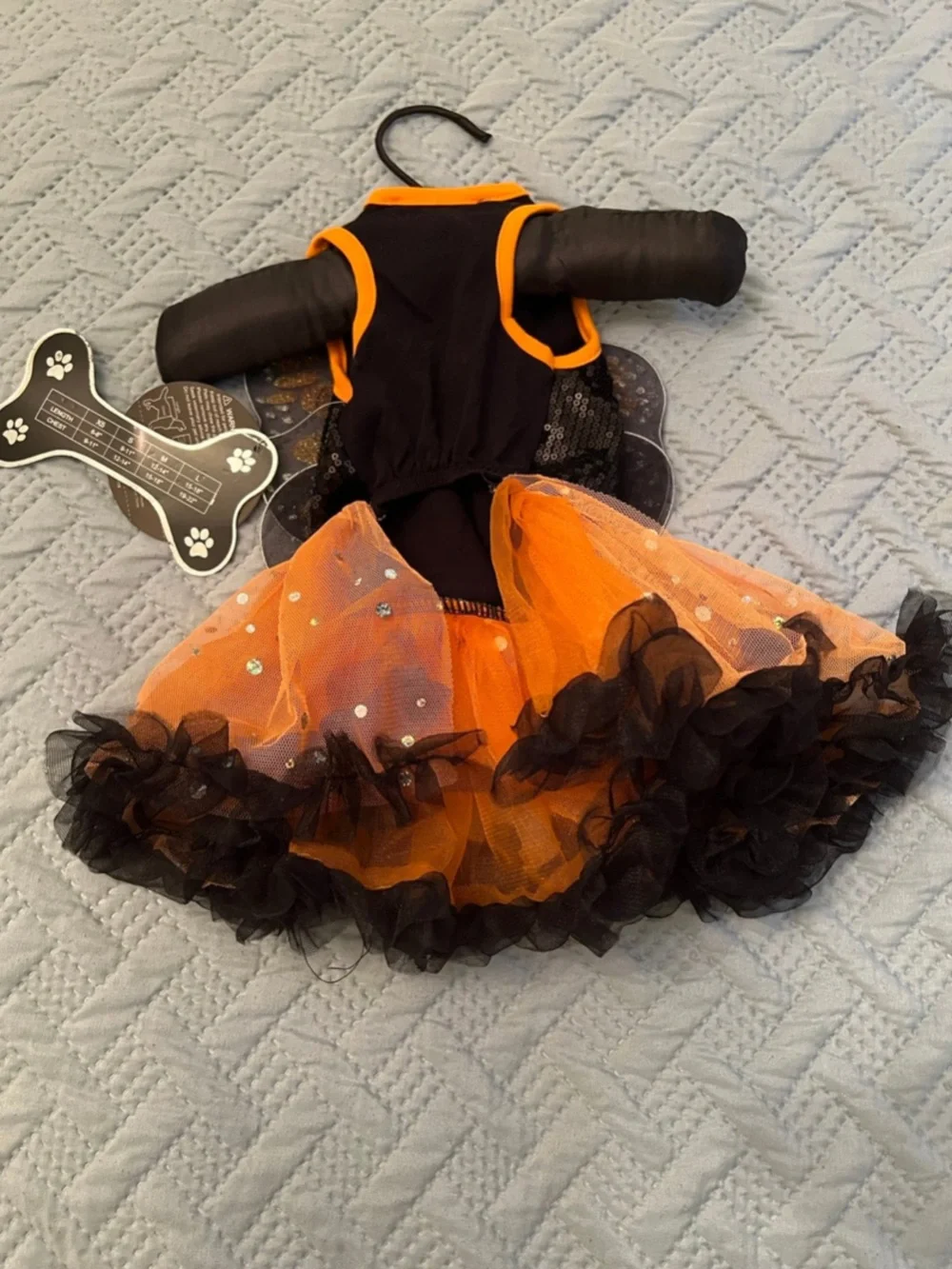Halloween Dog Costume - Orange & Black Sparkle Tutu with Wings